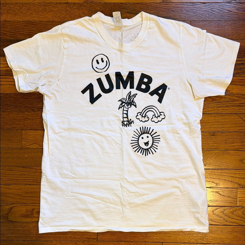 Zumba Fitness White Short Sleeve Tee with Black Logo and Graphics